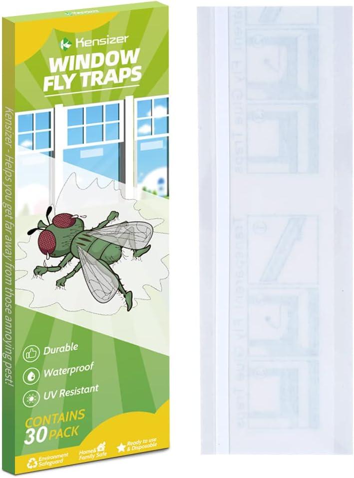 Kensizer 30-Pack Window Fly Traps for Indoors, Paper Sticky Strips, Fly Catcher Clear Windows Trap for Home, House Fly Killer Lady Bug Traps