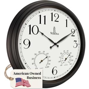 Large Outdoor Patio Clock - Waterproof Thermometer Combo, 24 Inch, Black