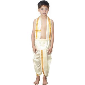 Chandrakala Dhoti & Angvastram Set for Boys, South Indian Dress with Golden Border (KB105-P) Size 10