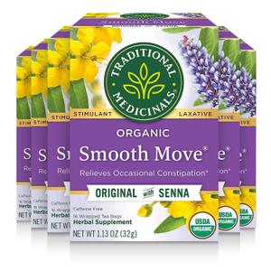 Traditional Medicinals Tea, Organic Smooth Move, Relieves Occasional Constipation, Senna, 96 Tea Bags (6 Pack)