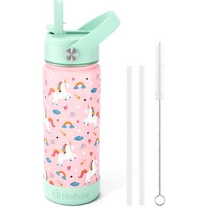 Fimibuke Kids Insulated Water Bottle, 18oz BPA FREE 18/8 Stainless Steel Kids Cup with Straw Travel Tumbler Double Wall Vacuum Leak Proof Toddler Water Bottle for School Boys Girls(1 Pack, Unicorn)