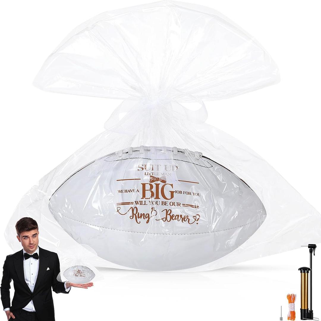 Soulchen Wedding Groomsmen Proposal Football Gifts for Wedding Garter Toss 12 Inch Engraved Footballs with 1 Pump 1 Needles Net Bag for Game Reception Favor