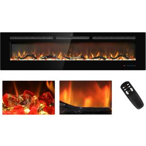 68 inches Electric Fireplace Inserts, Recessed and Wall Mounted Fireplace Heater, Linear Fireplace w/Thermostat, Remote & Touch Screen, Multicolor Flame, Timer, Log & Crystal, 750W/1500W
