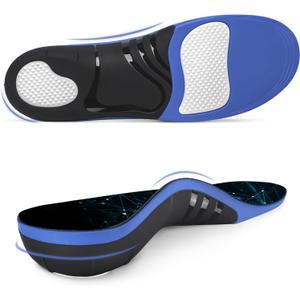 Plantar Fasciitis Insoles, 220+ lbs High Arch Support Inserts for Men Women, Pain Relief Orthotic Heavy Duty Flat Feet Athletic Work Boot Insoles Standing All Day, Blue - XS (XS(Men 4.5-6/Women 5.5-7))