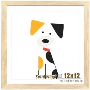 LUCKYLIFE 12x12 Picture Frame Natural Solid Wooden Photo Frames Diamond Art Painting for Wall, Display 10x10 with Mat or 12x12 Without Mat, 1 Pack