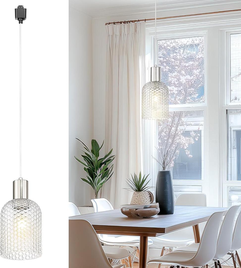 Emliviar Ceiling Hanging Lamp Suitable for Single Circuit H Type Track, Vintage Indoor Pendant Lighting Fixture for Dining Table, Brushed Nickel Finish, GE296TP BN