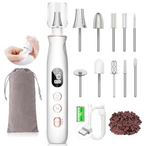 HSKAI Professional Nail Drill Kit: Electric Nail File with LCD & Lamp, Long-Lasting Thick Toenail Grinder, Rechargeable & Cordless Toe Nail Dremel Tools for Women & Men Manicure and Pedicure Gifts