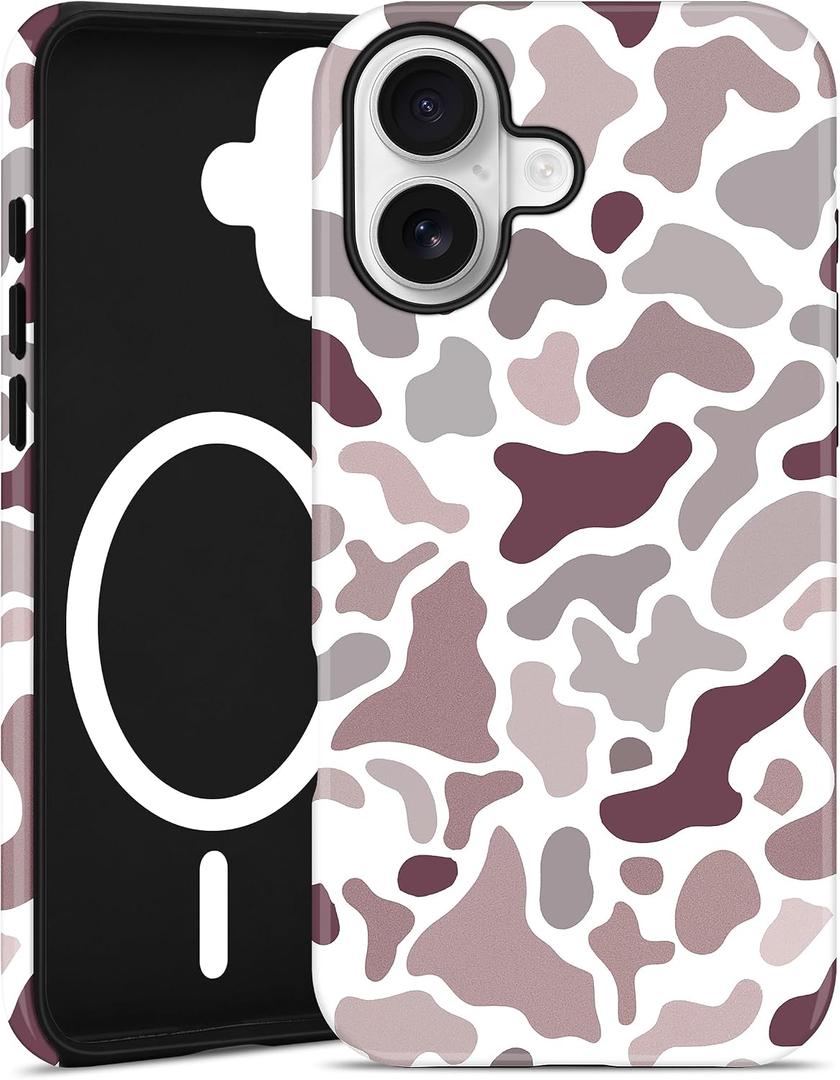 Jusy Compatible with MagSafe Camo Pattern Phone Case for iPhone 17, Camouflage Design iPhone Cover with Wireless ChargingMatte - Pink and White