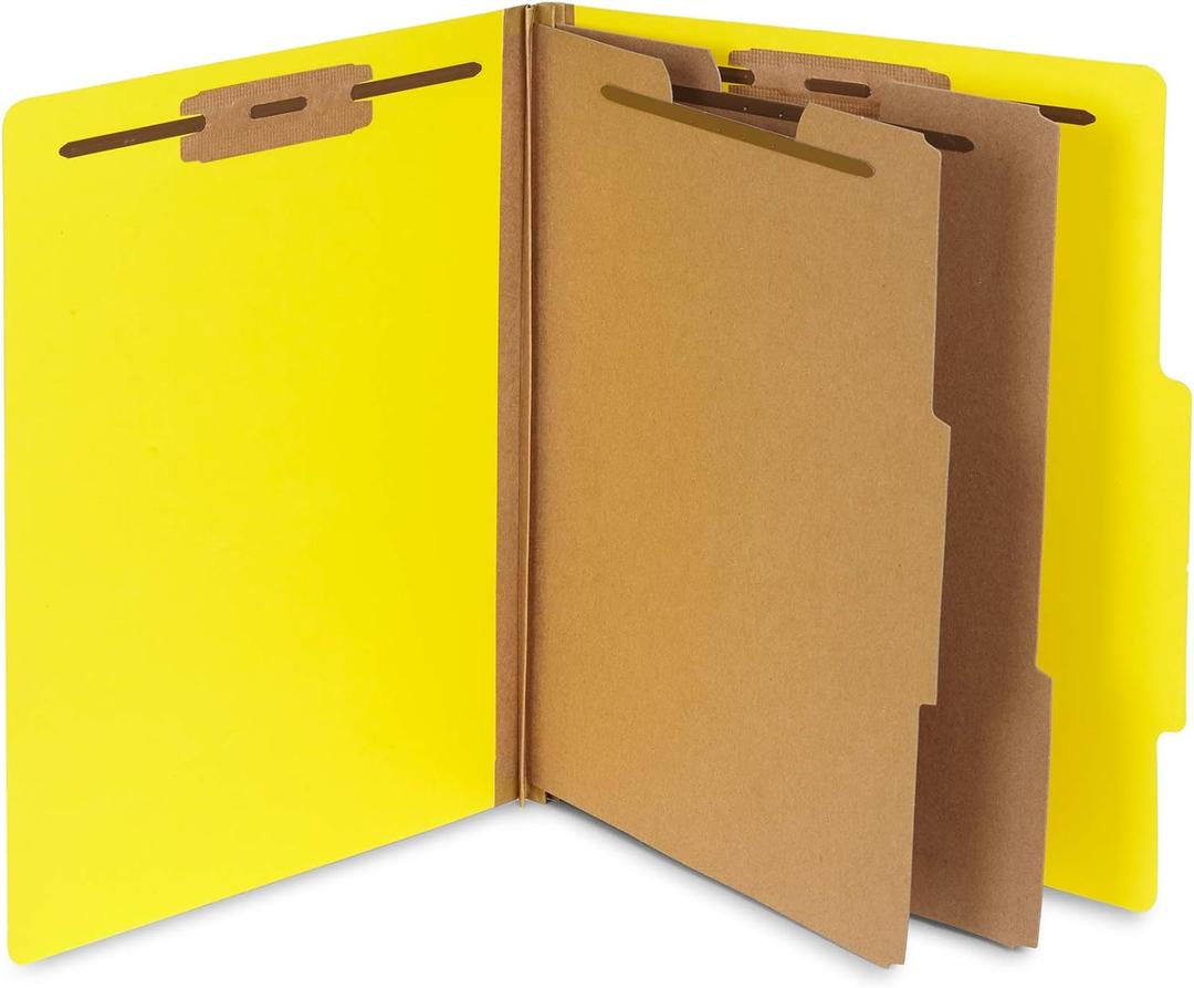 10 Yellow Classification Folders, 2 Divider, 2 Inch Tyvek Expansions, Durable 2 Prongs Designed to Organize Standard Medical Files, Law Client Files, Office Reports, Letter Size, Yellow, 10 Pack
