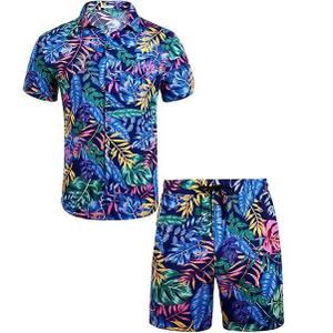 EISHOPEER Men's Flower Hawaiian Sets Casual Short Sleeve Shirt and Shorts Suits Outfits XL