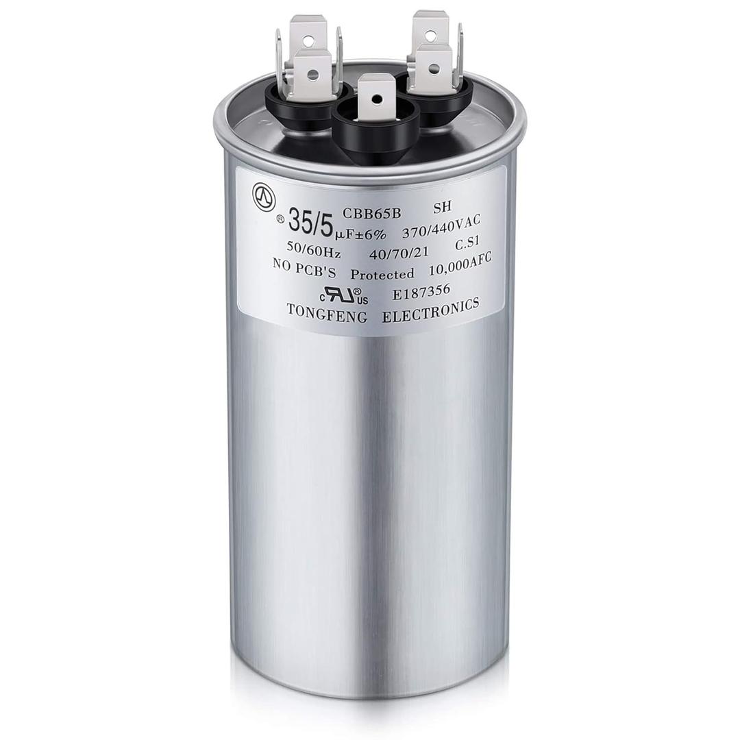 Frienda 35+5 MFD 35/5 uf 6% 370V or 440V VAC Dual Run Round Capacitor, 35 5 Start Capacitor for AC Air Conditioning Unit, Condenser Straight Cool or Heat Pump