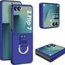 Z Flip 7 Case for Samsung Galaxy Z Flip7 5G, Ring Case for Women Silky Touch Slim Hard PC Matte Back Cover Ultra Thin Z Flip 7 Phone Case Anti-Scratch Protective Cases for Samsung Z Flip 7 5G (Blue)