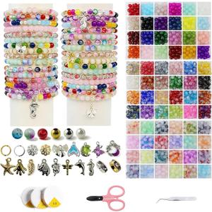 3 Pack 8mm Glass Beads for Jewelry Making1800+pcs 72 Colors Round Crystal Glass Beads DIY Bracelet Making Kit with AccessoriesSolidCrackle and Gradient Colors 3 Box