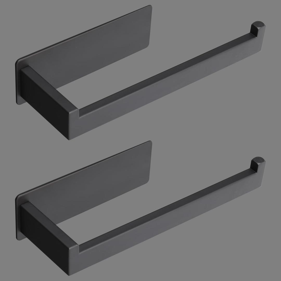 Hand Towel Holder, Strong Self Adhesive Hand Towel Ring, Thicken SUS304 Stainless Steel Hand Towel Bar/Rack, No Drilling Modern Hand Towel Hanger (Matte Black, 2 Pack 9 in)