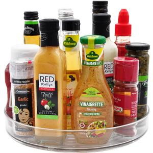 Amolliar 11" Clear Lazy Susan Organizer - 360 Rotating Turntable Organizer for Kitchen, Fridge, Pantry, Countertop, Under Sink & Bathroom, Spice Condiment Organizer Space-Saving Storage Tray 1 Pack