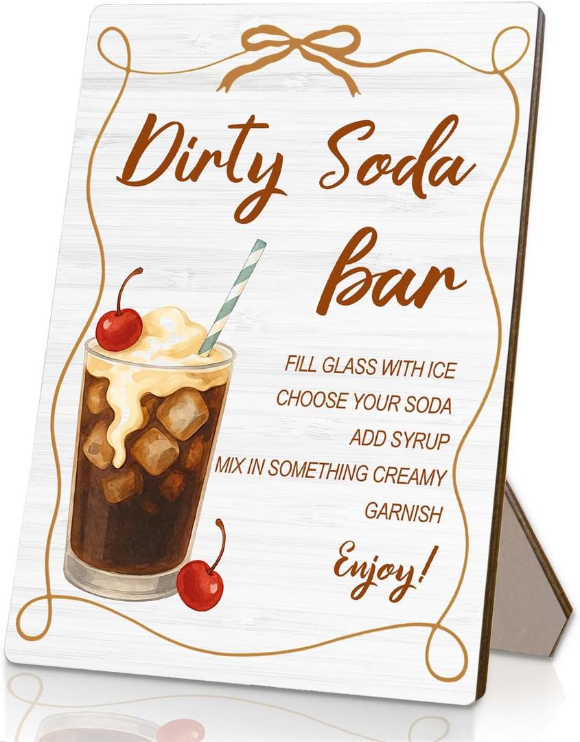 Dirty Soda Bar Sign, Wedding Signs for Reception Ceremony Home Party Tabletop Desk Decorations,Wedding Mocktail Bar Wooden Stand Sign 5x7 Inch, Baby Bridal Shower Table Decor,