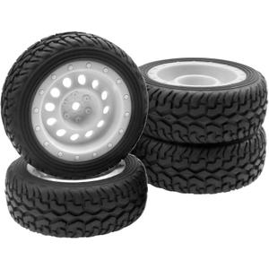 ShareGoo 75mm RC Rally Car Tires Rubber Tires Tyres & Plastic Wheel Rims 12mm Hex Compatible with Traxxas Tamiya HSP HPI Kyosho 1/10 RC On Road Racing Car (White)