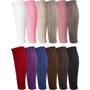 Geyoga 12 Pairs Women Leg Warmers for Winter, Cable Knit Knee High 80s Plus Size Leg Warmers for Boot Yoga Socks Ballet Dance(Mixed Colors)