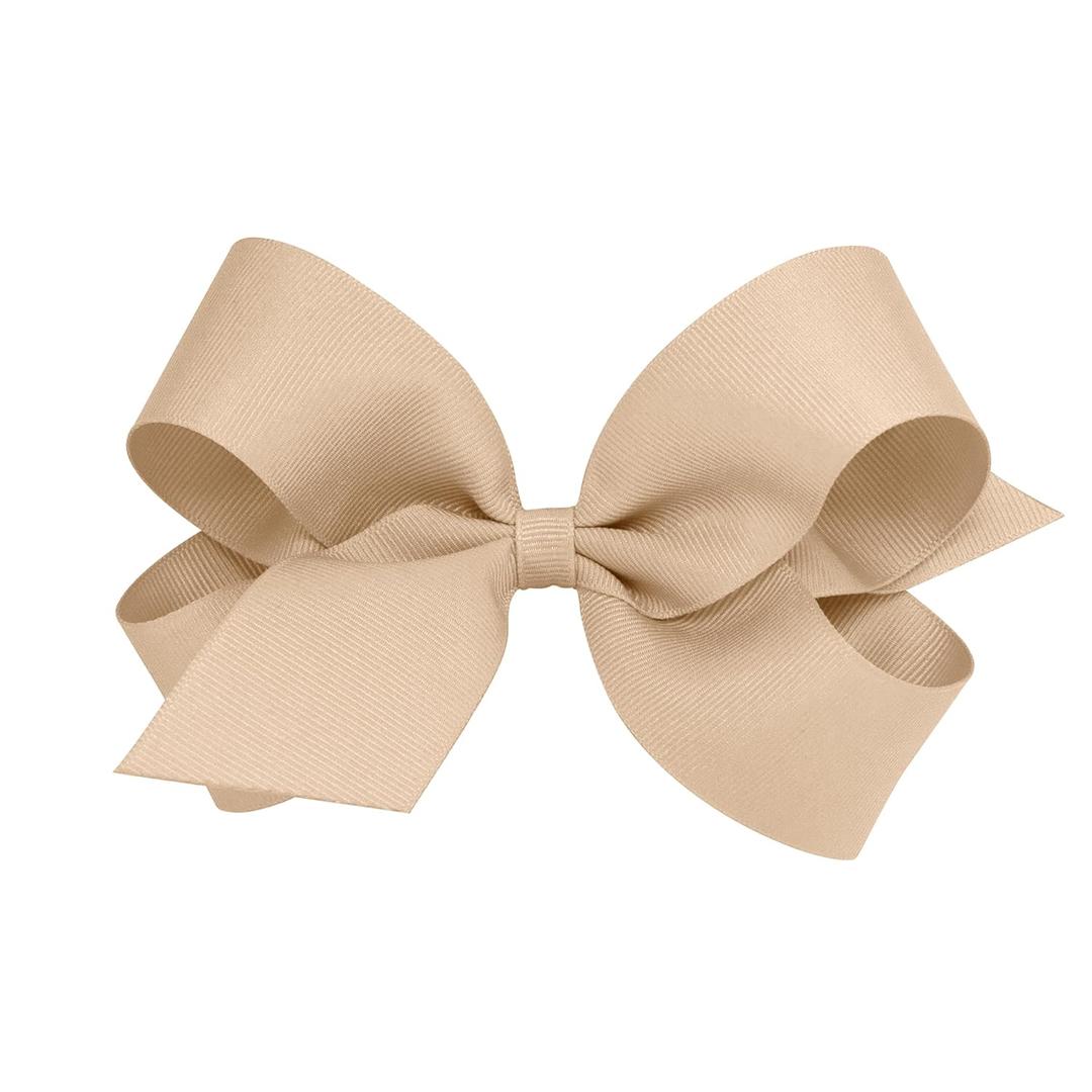 Wee Ones Girls' Classic Grosgrain Hair Bows with Plain Wrap Center, NoSlip Hair Clip, Handmade, Oatmeal, Large