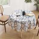 Cotton Linen Round Tablecloth - Pastoral Floral Tablecloth Washable Table Cloth for Kitchen Dining Room Table Cover for Party Dinner, Picnic, Round 47 Inchs