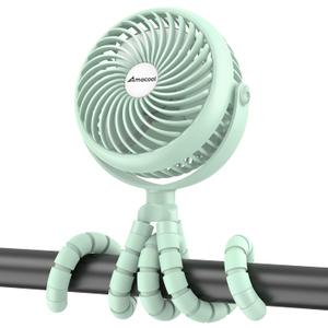 AMACOOL Baby Stroller Fan - 5000mAh Rechargeable, 3-Speed, Strong Yet Quiet, 360Rotate Portable Clip on Fan for Travel, Car Seat, Crib, Bike, Treadmill, Beach Vacation Essentials (Green)