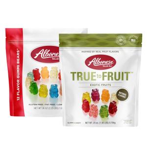 Albanese World's Best Family Share Pack, 12 Flavor Gummi Bears & True to Fruit Exotic Fruits Gummies, 36oz & 25oz Bags of Candy, Soft and Chewy Snacks (EXP 12/20/25)