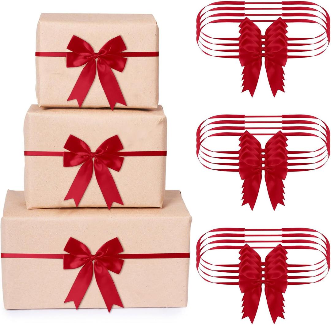 Jetec 24 Pieces Christmas Elastic Bows for Gift Boxes Stretch Loops with Bows Christmas Elastic Ribbon Crafts for Boxes Gift Wrapping(16-20 Inch,Burgundy)