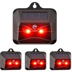4 Packs Solar Animal Repeller, 2025 Upgraded Predator Nocturnal Animal Repellent, Red Led Light Control Outdoor Deterrent Coyote Raccoon Deer Fox Skunk Squirrel for Garden Yard Farm Chicken Coop