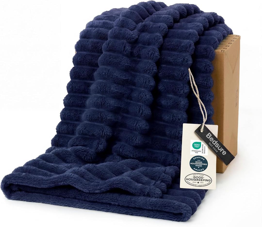 Bedsure GentleSoft Navy Blue Throw Blanket for Couch, Father Birthday Gifts for Men Husband Dad, Cozy Soft Blankets for Women, Cute Small Fleece Throws, Navy, 50x60 Inches