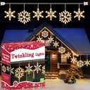 Meonum Twinkling Christmas Snowflake Lights with 6 Drops, 8.8FT 14 of 100 Random Twinkling Mini Bulbs Icicle Lights, Snowflake Christmas Decorations Outdoor for House(Warm White,1 Set)
