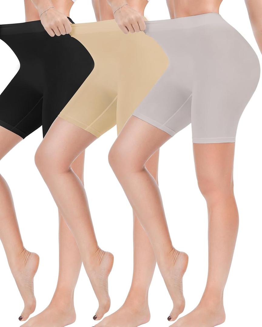 Reamphy 3 Pack Slip Shorts for Women Under Dress, Comfortable Smooth Yoga Shorts, Workout Biker Shorts (XL)