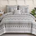 Boho Comforter Set King Size 8 Piece, Bohemian Bedding Set with Floral & Paisley Print, Light Grey Boho Quilt Set Include Sheets, Pillowcases, Soft Microfiber Bohemian Bed in a Bag for Bedroom, Dorm