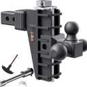 Adjustable Trailer Hitch, Tri-Ball (1-7/8" x 2" x 2-5/16") Drop Hitch, Fits 2-Inch Receiver, 6 Inch Drop Hitch, 17000 LBS GTW-Class 3 Tow Hitch for Heavy Duty Truck, Black, Solid Ball Mount