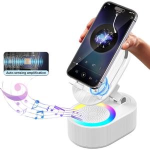 Wireless Induction Audio Bluetooth Speaker 5in1 Phone Holder Emergency Rechargeable (3000mAh) with Colorful Ambient Light 300 Foldable for Tablet iPhone Android, Gifts for Men Women (White)