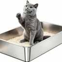 Stainless Steel Cat Litter Box with High Sides, Large Metal Litterbox Pan, Odor-Free & Non-Stick Smooth Surface, Leakproof One-Piece Kitty Litter Tray for Indoor Cats, Kittens, (XL)