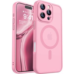 CANSHN Magnetic Compatible with iPhone 16 Pro Case, Upgraded [Full Camera Protection] [Compatible with Magsafe] [Translucent Matte] Shockproof Protective Phone Case Cover 6.3 Inch - Pink