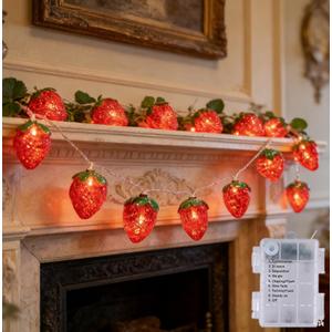 14FT 20LED Fruit Strawberry String Lights Battery Powered Indoor Outdoor 8Mode Lighting Lamp for Wedding Home Birthday Garden Yard Patio Party Christmas Tree Cute Decorations