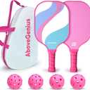 Pink Pickleball Paddles Set of 2,USAPA Standard Fiberglass Pickle ball Set with 2 Cute Lightweight Pickleball Rackets,2 Indoor&2 Outdoor Balls,1 Carrying Bag,Sport Gift for Women, Beginner