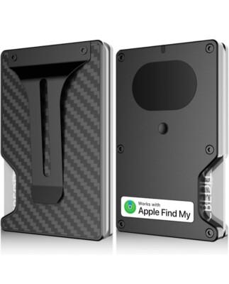 Wallet for Men, Slim Minimalist Wallet Card Holder with Location Tracking, Build in Airtag Chip Compatible with Apple Find My, RFIDBlocking Smart Air Wallet with Money Clip (Black Carbon Fiber)