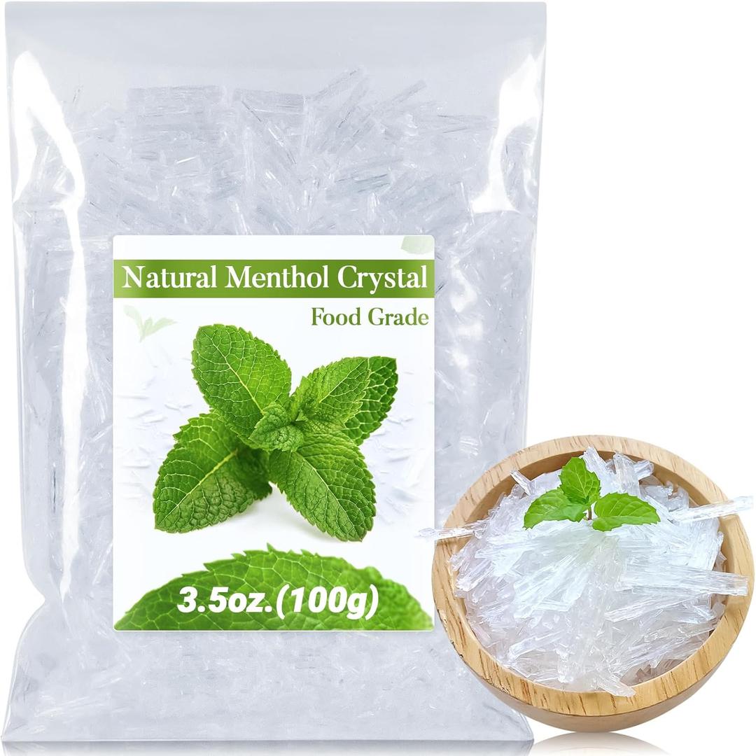 3.5oz Menthol Crystal Bulk - Food Grade Menthol Crystals Organic Mentol Cristal for Shower Steamer Aromatherapy Vapo Tablet Making Colds Restore Congestion Relief Peppermint Essential Oil Making