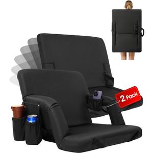 2 Pcs Stadium Seats with Back Support 14-Position Stadium Seats for Bleachers Portable Bleacher Chairs with Wider Cushion, Thick Padding Ideal Seats for Sport Events, Camping (Black)