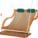 SANIWERKE Porch Swing for 2, Double Hammock Swing with Footrest & S-Armrest, Adjustable Hanging, Durable Rope Net&Thick Wood, 650LBS, 50" Wide, Luxe Reclining Duo Swing for Casual Living(Rich Mocha)