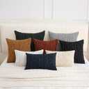 Textured Boucle Pillow Covers 20x20 Neutral Striped Throw Pillows Soft Modern Farmhouse Pillow Cases, 1pc Decorative Accent Square Couch Cushion Cover for Bed Chair Living Room, Black