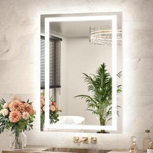 TETOTE LED Bathroom Mirror 24 x 36 Brighter Light up Mirror with Lights, Front and Backlit Lighted Mirror for Bathroom 3-Color Dimmable Led Vanity Illuminated Anti Fog Wall Mirror, Tempered Glass