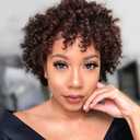 Dark Brown Color Afro Kinky Curly Short Curly Human Hair Wigs with Bangs Glueless Brazilian Virgin Hair Wigs for Black Women(2#)  