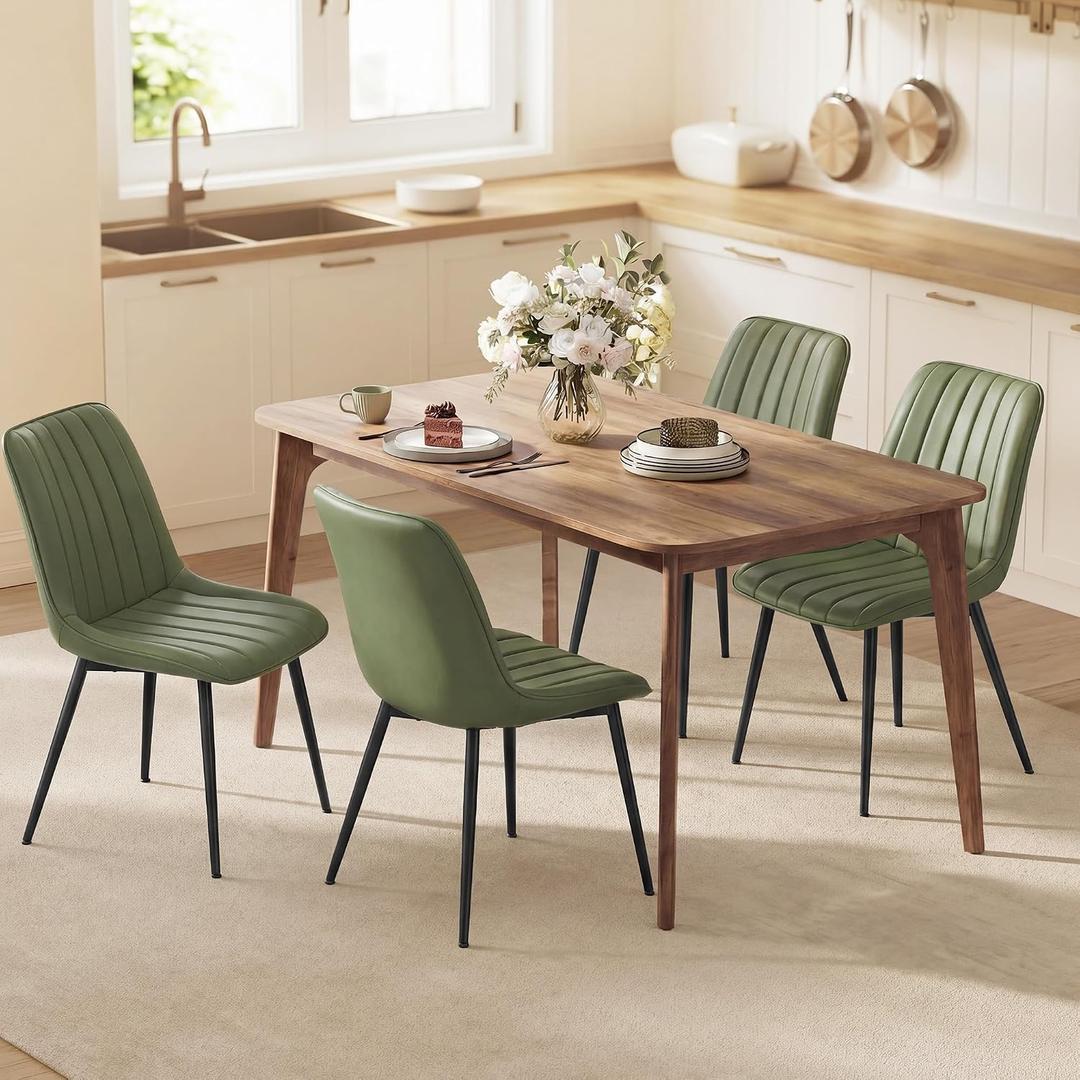 VASAGLE Dining Chairs Set of 4, Upholstered Kitchen Chairs, PU Leather, Steel Legs, Curved Backrest, for Dining Room, Forest Green and Ink Black, 22.8 x 19.3 x 31.5 inches