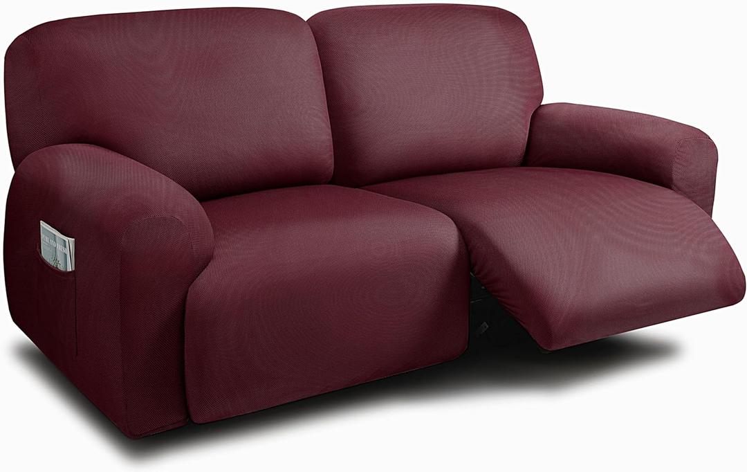 ULTICOR Extra Wide 75" - 100", Reclining 2 Seater Sofa, Extra Wide Reclining Love Seat Slipcover, 6-Piece Yarn Fabric, Reclining Sofa Covers, Thick, Soft, Washable (Red - Burgundy)