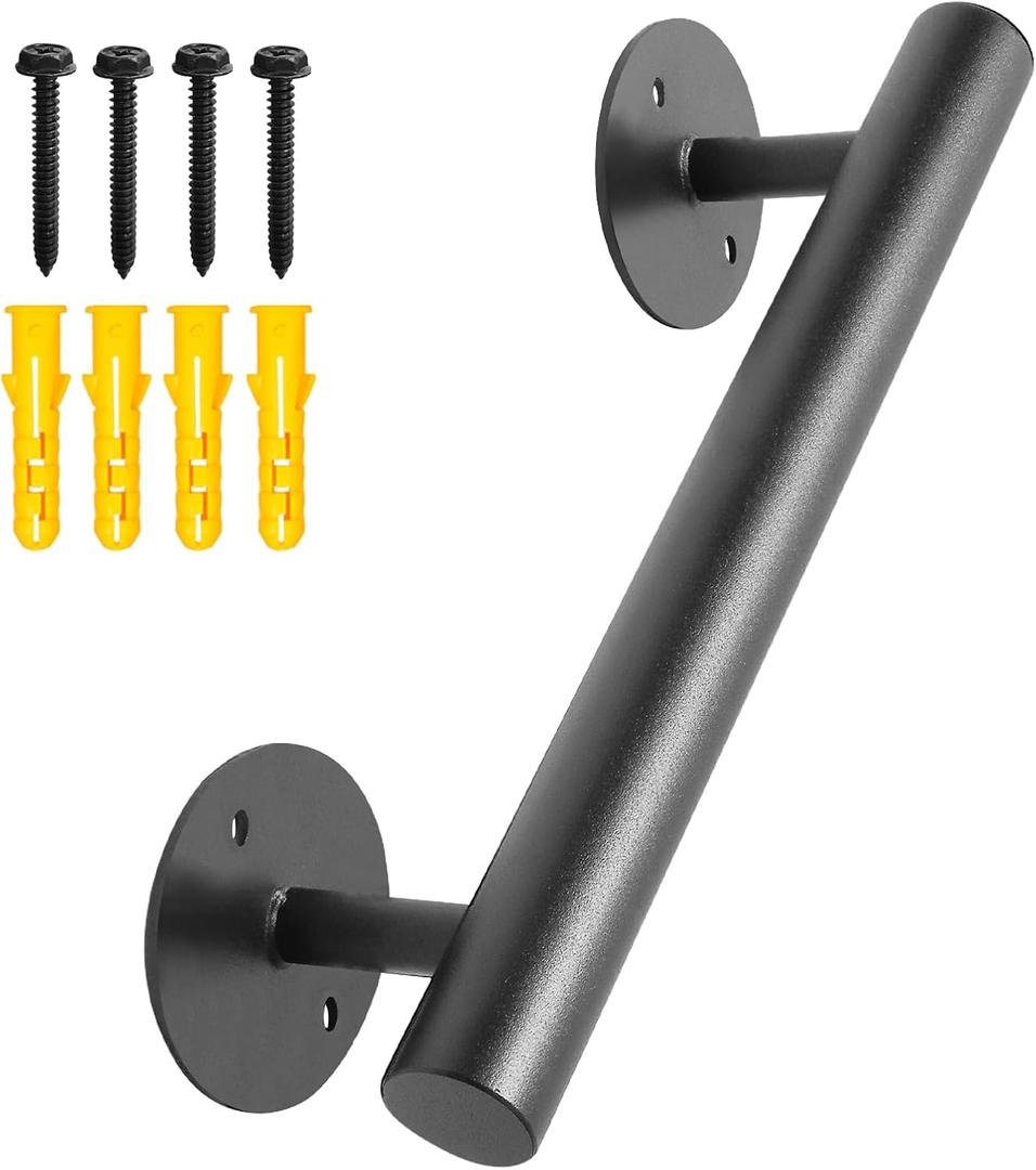 1 FT Black Matte Heavy Duty Stair Railing, Iron Short Staircase Handrail for Indoor Stairs - Outdoor Hand Railings for Garage, Basement, Porch Steps, Safety Grab Bars for Handicap, Seniors