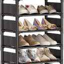 Shoe Rack - 10 Tiers Shoe Organizer with Detachable Fabric Shelves & Metal Frame, Up to 20-25 Pairs Narrow Tall Shoe Rack for Closet, Entryway, 17.7" x 11.0" x 63"