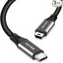 AGVEE 2 Pack 6.6ft USB-C to Mini USB Cable, Braided Durable Mini-B 5-Pin to Type-C Data Charging Charger OTG Cord for Hero 3+, PS3 Controller, Canon Nikon Camera, GPS, Blue Yeti, Dark Gray